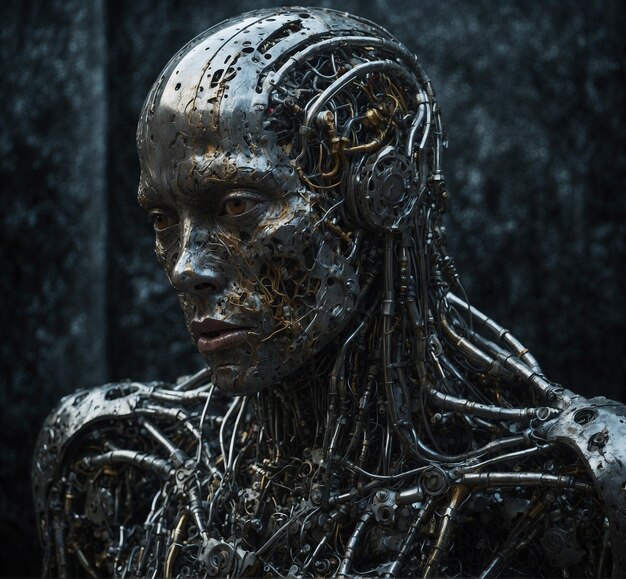 Portrait of a robot with gears and cogwheels 3d rendering