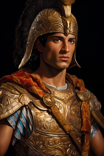 Portrait of a roman soldier in armor Studio shot