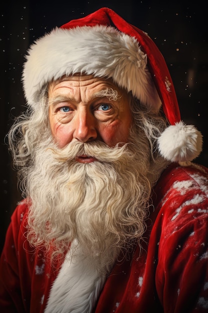 Portrait of Santa Claus looking at camera with Christmas photo background