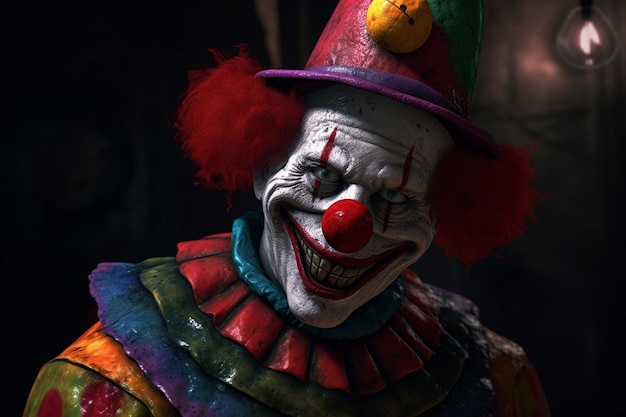 Portrait of a scary clown in the dark Halloween Horror