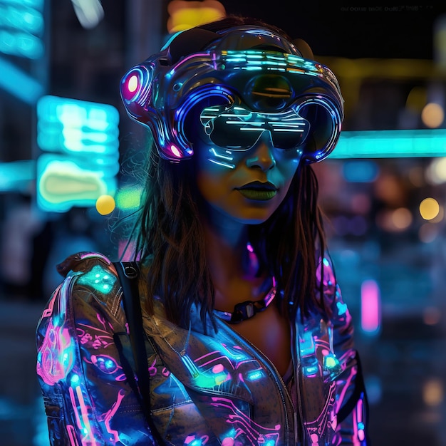 Portrait of a scifi cyberpunk girl Hightech futuristic woman from the future