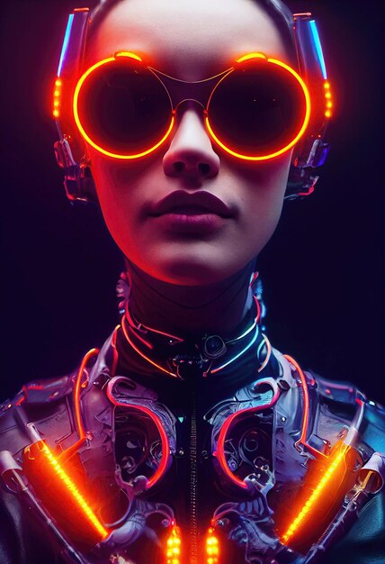 Portrait of a scifi cyberpunk girl Hightech futuristic woman from the future