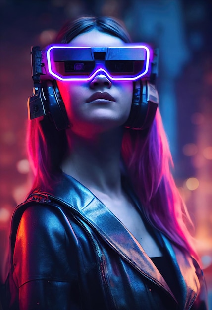 Portrait of a scifi cyberpunk girl Hightech futuristic woman from the future