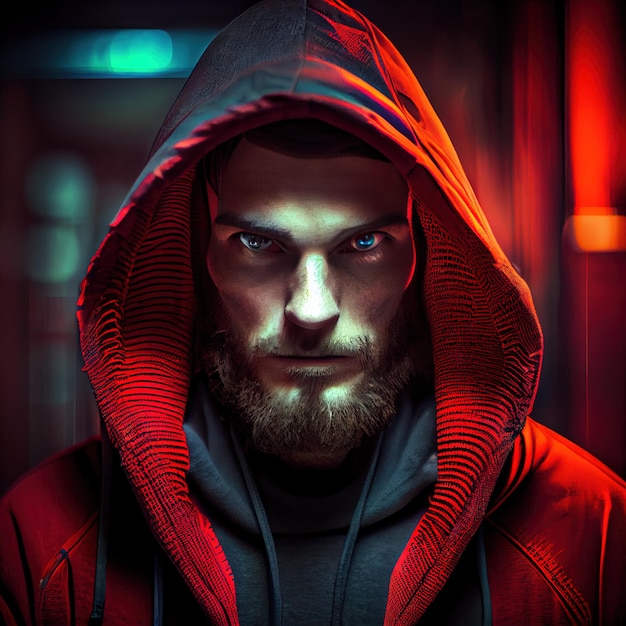 Portrait of a scifi cyberpunk hacker Hightech futuristic man from the future