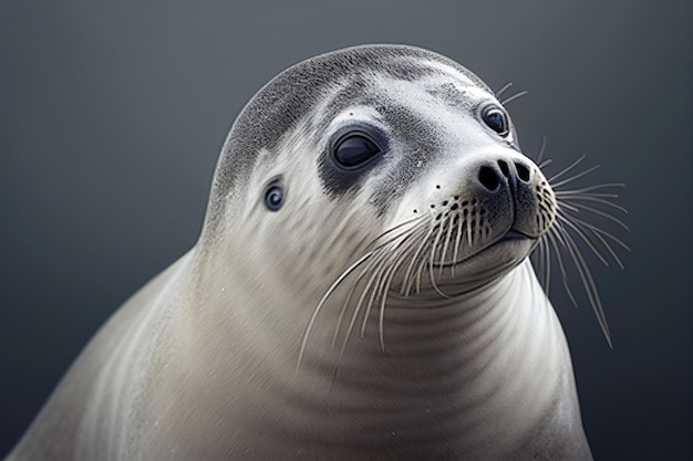 Portrait of a seal on a black background cute baby Generative AI