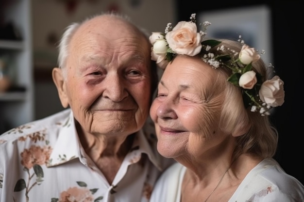 Portrait of a senior couple enjoying their wedding anniversary together at home