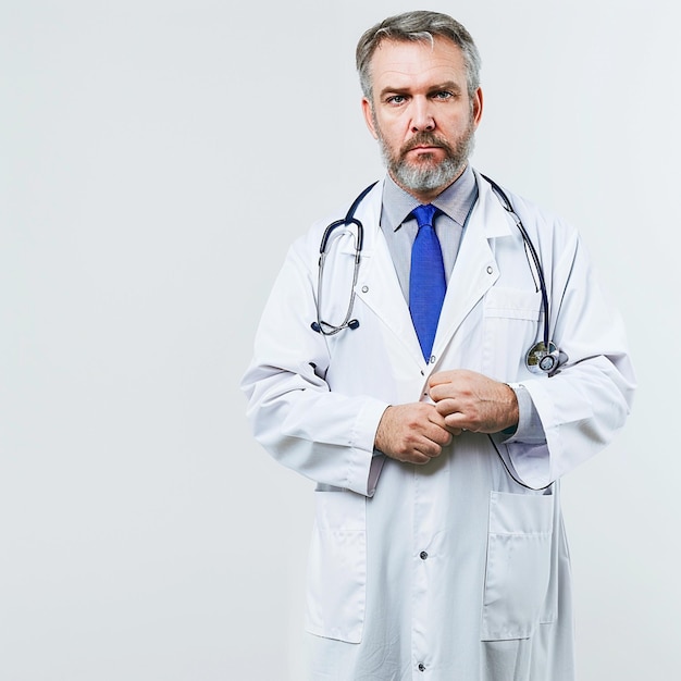 Portrait of a Senior Doctor in White Coat Photorealistic Style