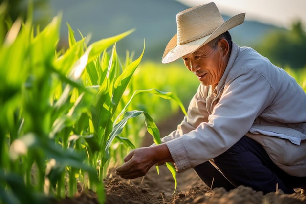 Portrait of senior hardworking farmer agronomist in corn field checking crops before harvest