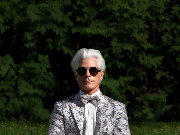 Portrait of a senior man in sunglasses in the summer park