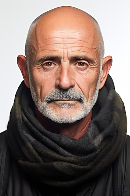 Portrait of a senior man with gray beard wearing a black scarf