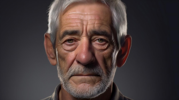 Portrait of a senior man with grey hair on a dark background