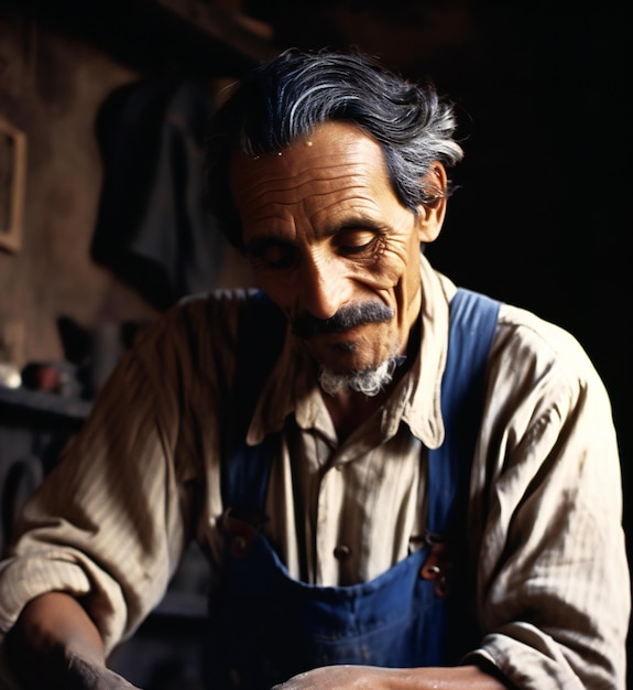 Portrait of a senior man working in his pottery workshop