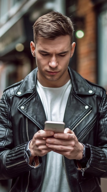 Portrait of a Serious Young Man Holding a Smartphone Anxious About the Sports Bet on a Soccer Matc