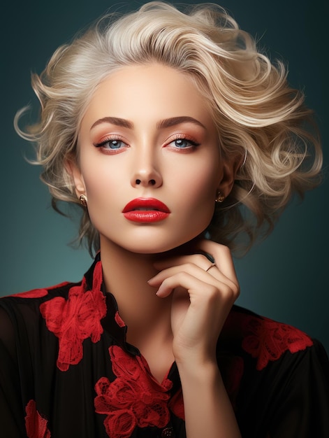 Portrait Sexy woman beauty face and Beauty Red Lips Makeup Detail Lips Skin Care Created with Generative Ai Technology