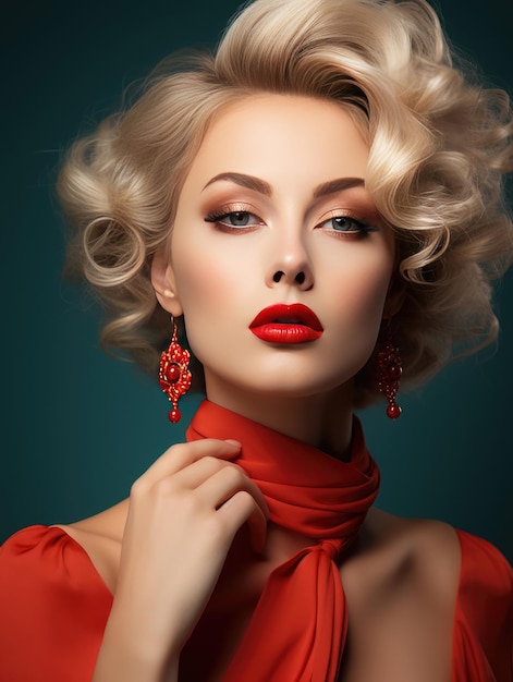 Portrait Sexy woman beauty face and Beauty Red Lips Makeup Detail Lips Skin Care Created with Generative Ai Technology