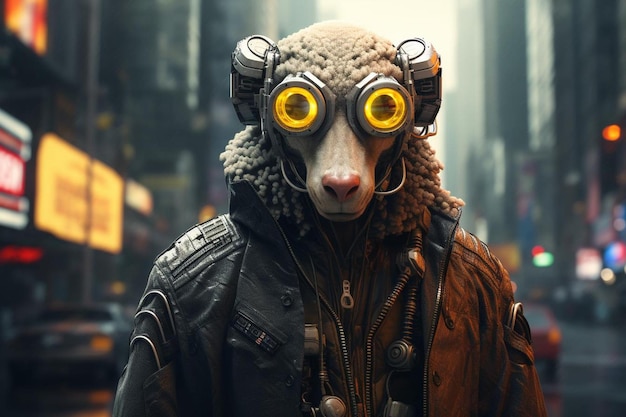 Portrait of sheep in cyberpunk style