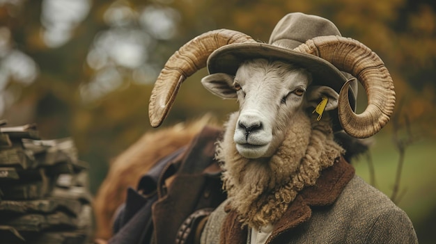 Portrait of a Sheep Wearing a Hat