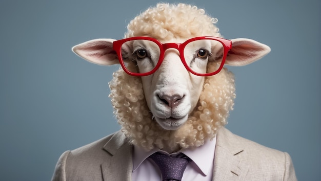 Portrait of a sheep with glasses and a business suit