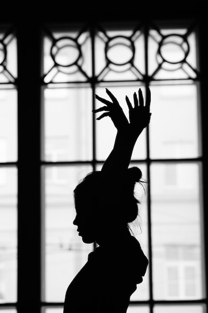 Photo portrait of silhouette woman against window