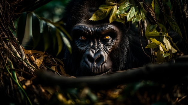 Portrait of a silverback gorilla in his natural habitat jungle Generative AI