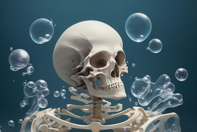 Portrait of skeleton with bubbles