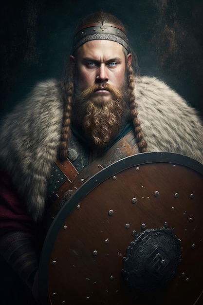 Portrait of a Slavic warrior holding a shield Generative AI