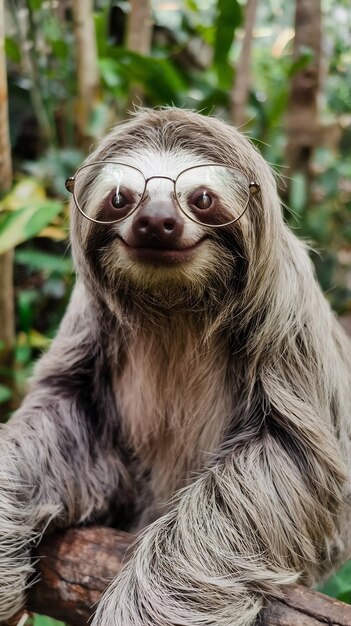 Photo portrait of a sloth wearing glasses generative ai