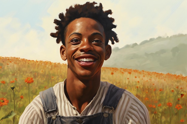 Portrait of a smiling african american man in a field