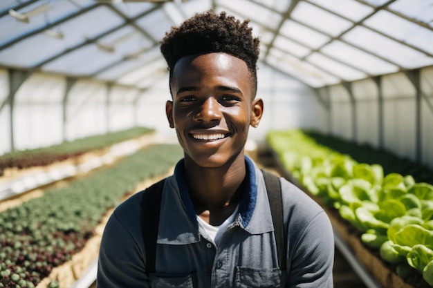 Portrait of a smiling black American guy who works in a greenhouse or garden growing fresh vegetables Slow and Streamlined Living