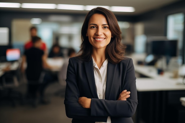 Portrait of a smiling businesswoman standing with arms crossed in office Human resources leader