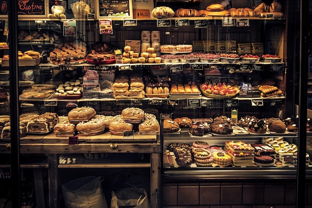 Portrait of a smiling female baker holding basket of baked croissant in bakery shop