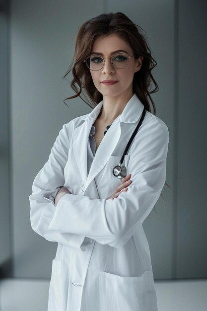 Photo portrait of smiling happy beautiful female doctor with stethoscope ai generated