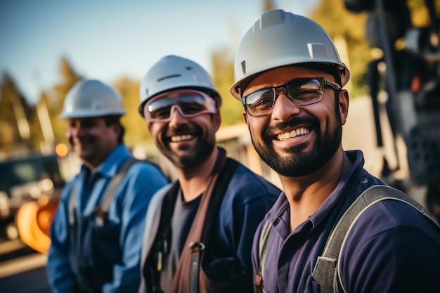 Portrait of smiling industrial engineers in hardhats