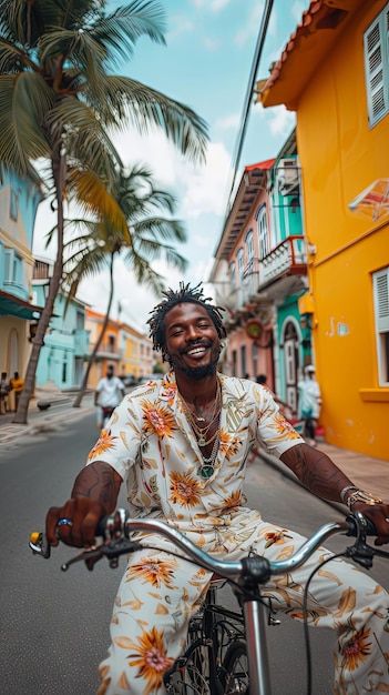 Portrait of a smiling man on a bicycle