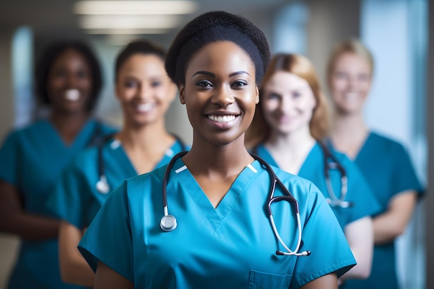 Portrait of smiling MultiCultural Medical Team Standing In Hospital