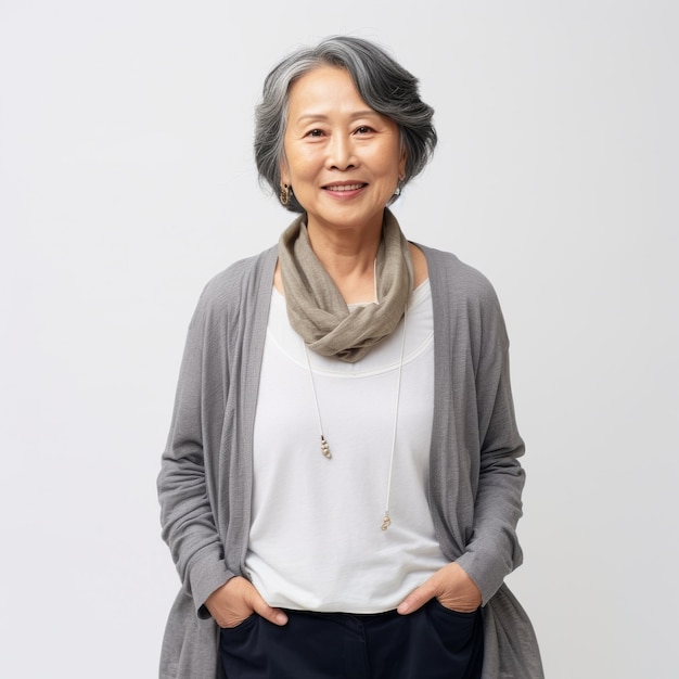 Portrait of a smiling older Asian woman possible use in fashion or lifestyle marketing