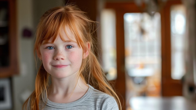 Portrait of a Smiling Redheaded Girl Indoors