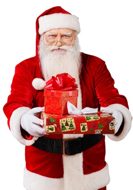 Portrait of smiling Santa Claus on white background