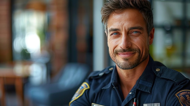 Portrait of a Smiling Security Guard in Uniform