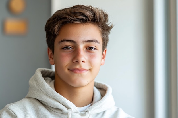 Photo portrait of smiling white cute teenage boy