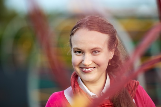 Portrait of smiling white woman  years old outdoors