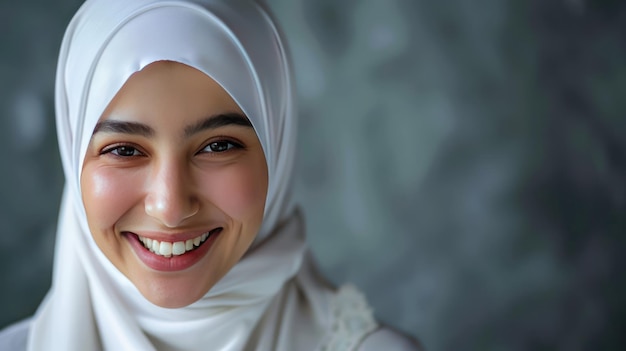 Portrait of a Smiling Woman in a White Hijab