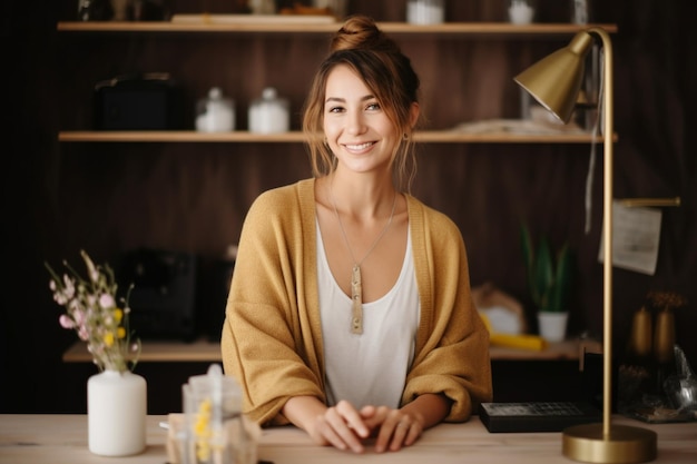 Photo portrait of smiling woman working in a home decor store