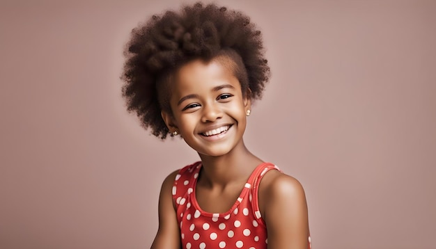 Portrait of smiling young girl with afro hair wearing polka dot tank top