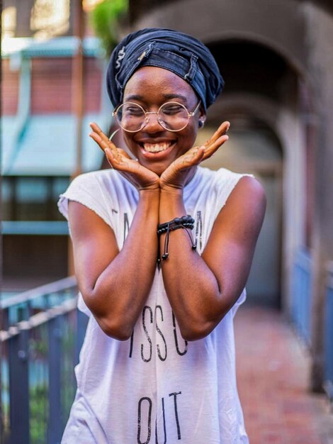 Portrait of a smiling young happy woman