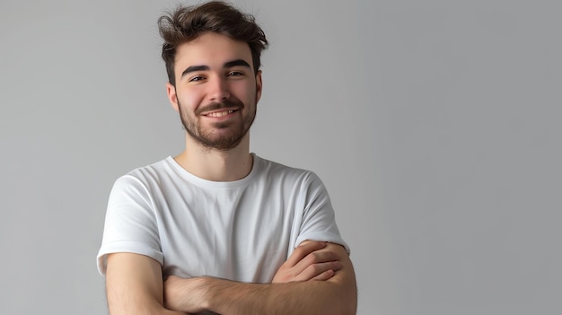 Portrait of a smiling young man wearing a white tshirt