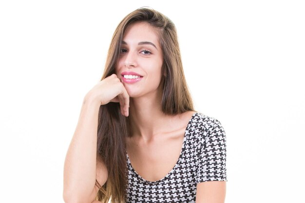 Portrait of a smiling young woman isolated on white background