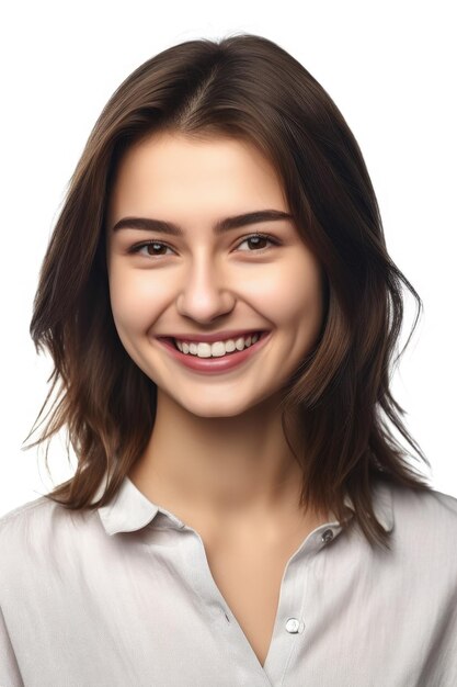 portrait of a smiling young woman isolated on white created with generative ai