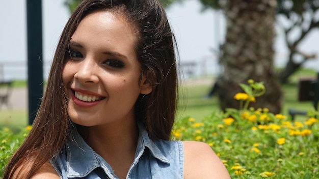 Portrait of smiling young woman in park