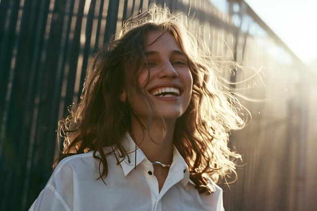 Portrait of a smiling young woman standing outdoors and looking at camera